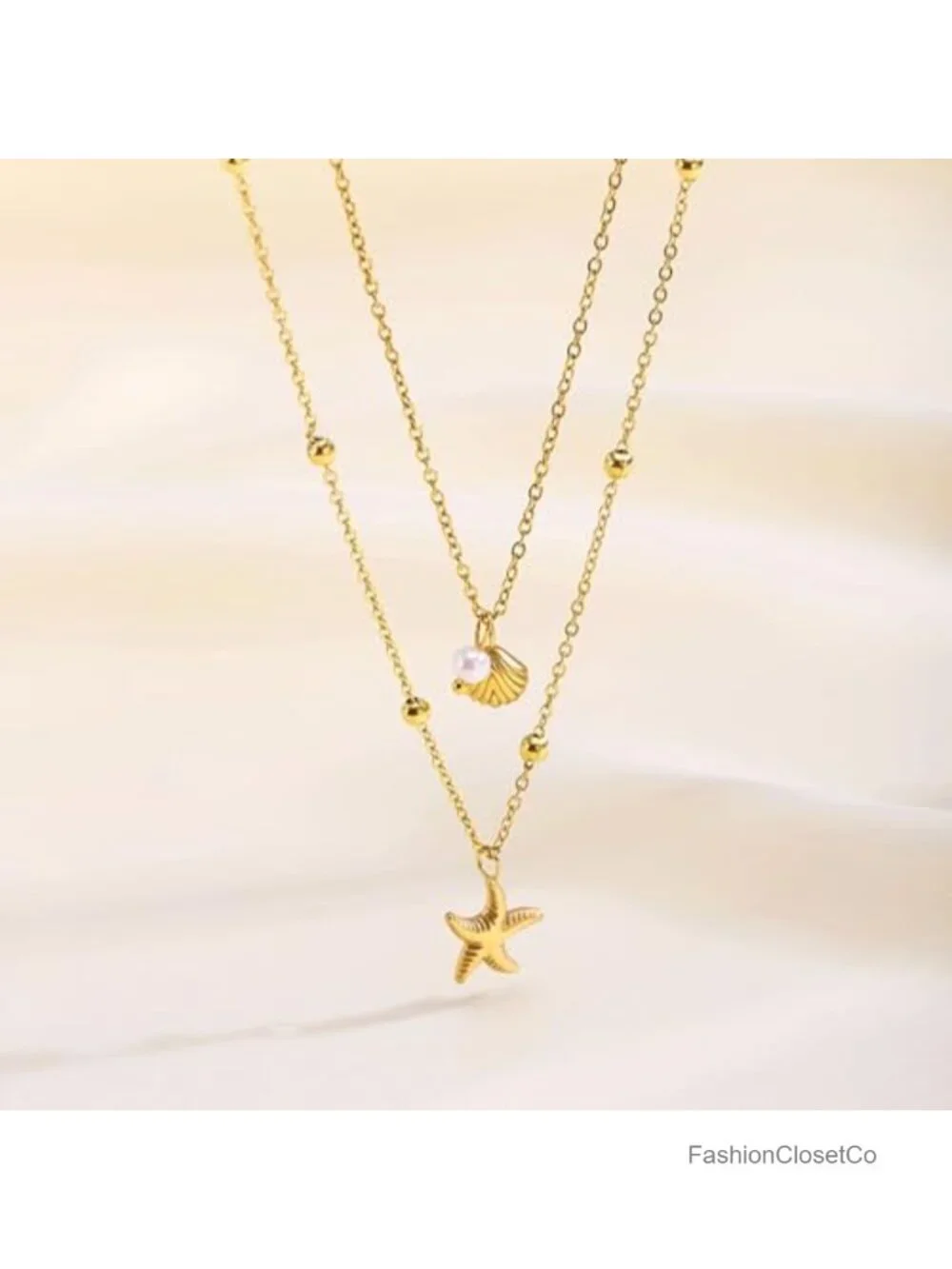 Gold Shell Necklace for Women Boho Conch Pearl Stackable Adjustable Summer